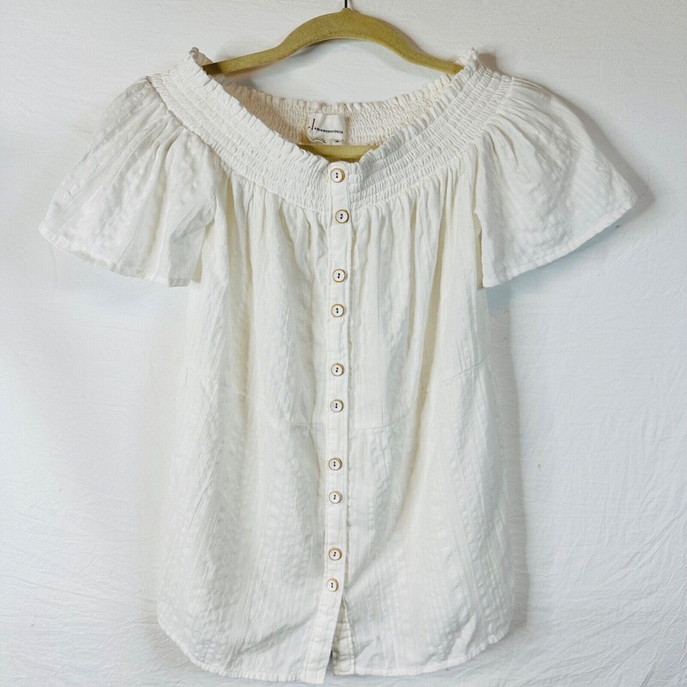 ANTHROPOLOGIE white cotton off‎ shoulder blouse top XS